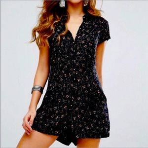 Free People Debby Dot Black Floral Short Sleeve Romper Size Small